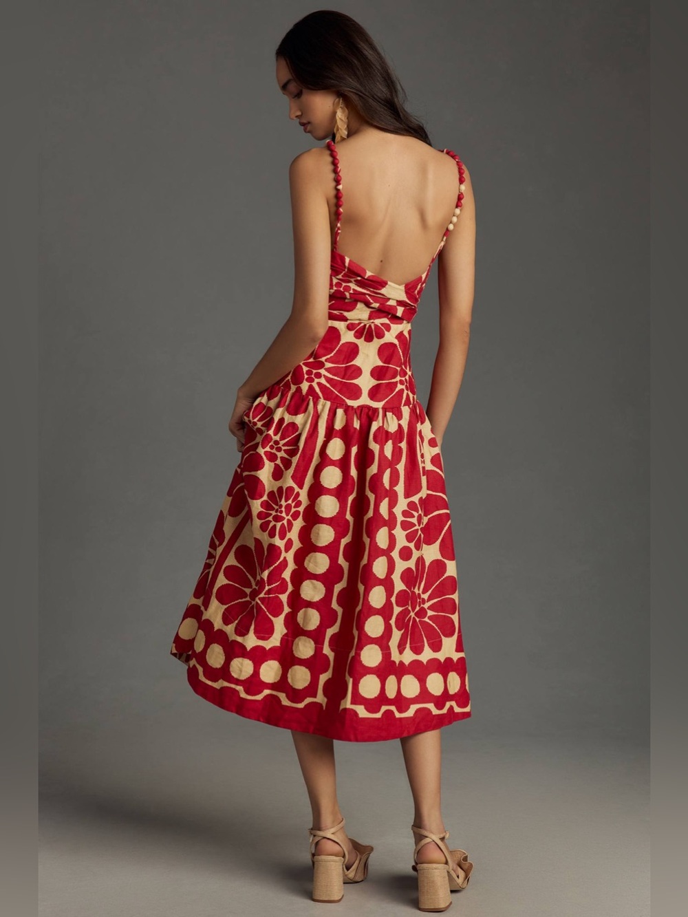NWT Farm Rio Palermo Sleeveless Midi Dress red floral linen medium - Picture 3 of 11